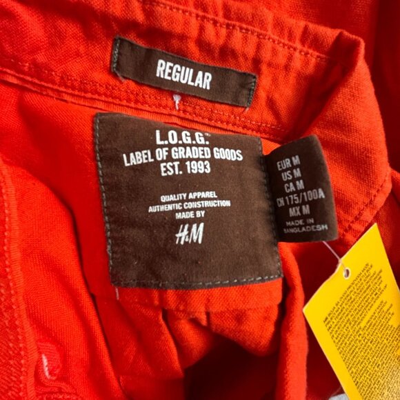 H&M L.O.G.G. Mens Regular Fit Red Long Sleeve Button-Down Shirt Size Medium New - Picture 3 of 8